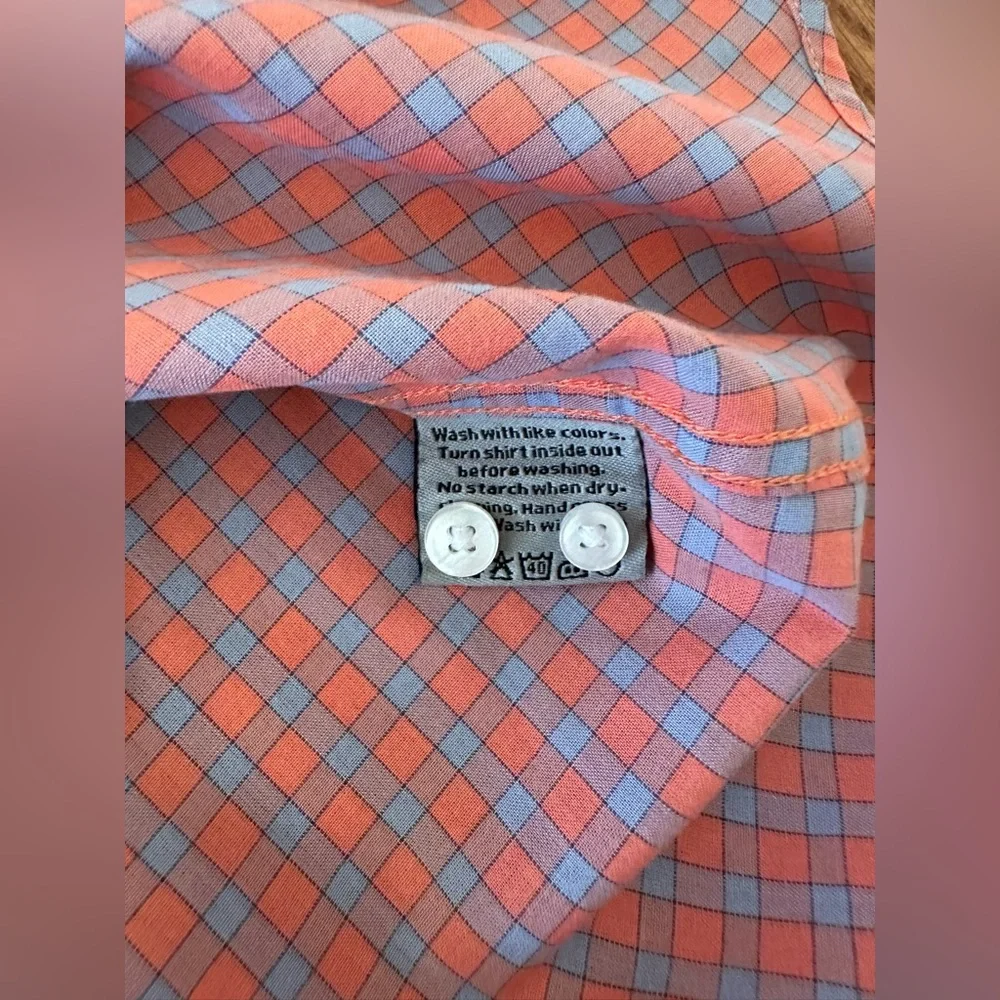 Bachrach Mens Shirt Long Sleeve Button Down Dress Plaid Orange/Pink/Blue, Sz M